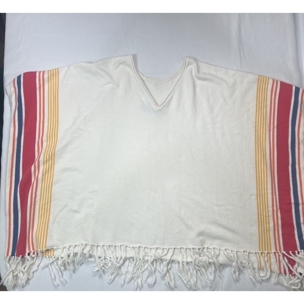 Seaton Beach Poncho Cape Shawl Womens Medium Festival Striped Fringe One Size